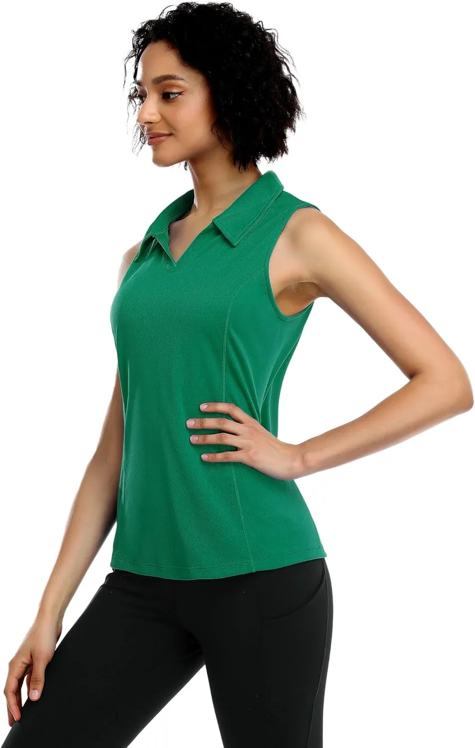 COOrun Women's Golf Polo Shirts Sleeveless Quick Dry Tennis T-Shirts Lightweight V-Neck with Collar Tank Top