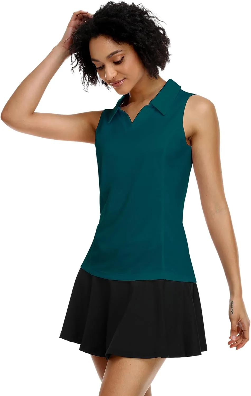 COOrun Women's Golf Polo Shirts Sleeveless Quick Dry Tennis T-Shirts Lightweight V-Neck with Collar Tank Top