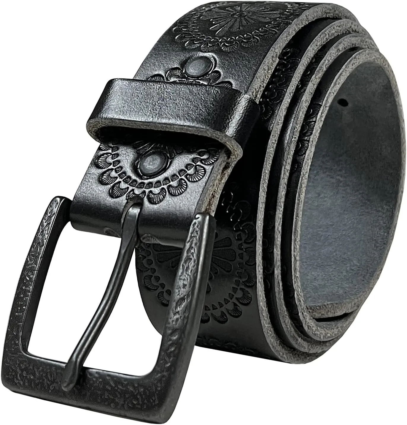 Cowboy Cowgirl Western Tooled Floral Embossed Full Grain Genuine Leather Belt Strap 1-1/2"(38mm) Wide