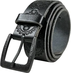 Cowboy Cowgirl Western Tooled Floral Embossed Full Grain Genuine Leather Belt Strap 1-1/2"(38mm) Wide