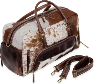 Cowhide Duffel Bag, Large Size, Unisex Travel Bag, Brown Leather, Shoe Duffel for Men's and Women's (Duffel Style 2)