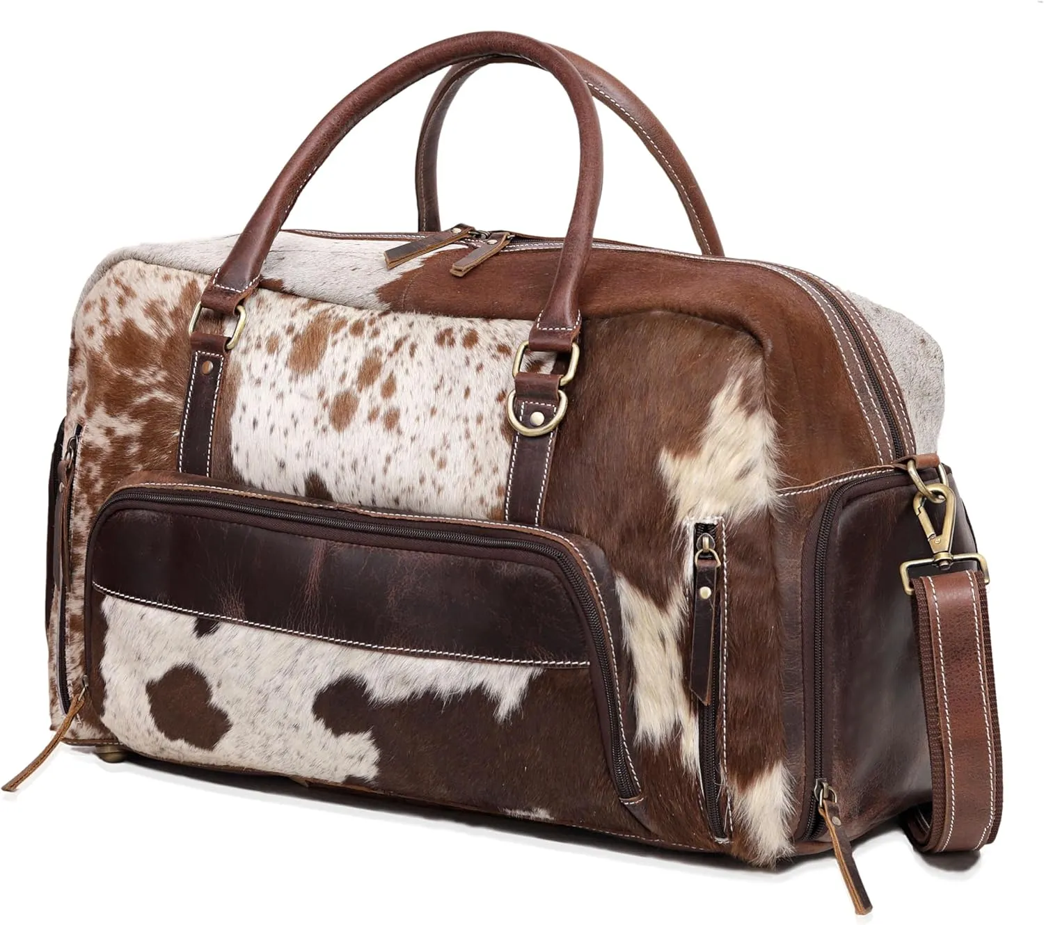 Cowhide Duffel Bag, Large Size, Unisex Travel Bag, Brown Leather, Shoe Duffel for Men's and Women's (Duffel Style 2)