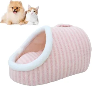 Cozy Hideaway Pet Bed, Cat Houses for Indoor Cats - Large Cat Cave Bed with Removable Support Foam and Washable 2-Side Mat, Covered Cat Bed for Cat Hideaway, 8.8lbs and Down (Pink)