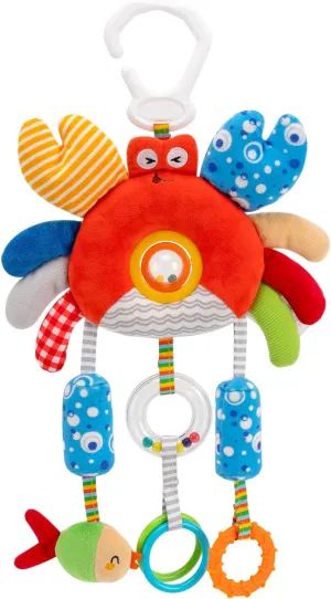 Crab Wind Chime Baby Toy - Plush Stroller & Crib Hanging Mobile with Teether, Squeaker, Portable Clip, Colorful Clear Rings for Sensory & Cognitive Development