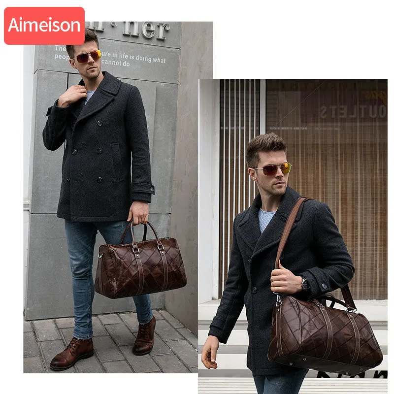 Crazy Horse Genuine Leather Travel Bag Men Vintage Travel Duffel bag big Cow Leather Carry On Luggage Weekend large shoulder Bag