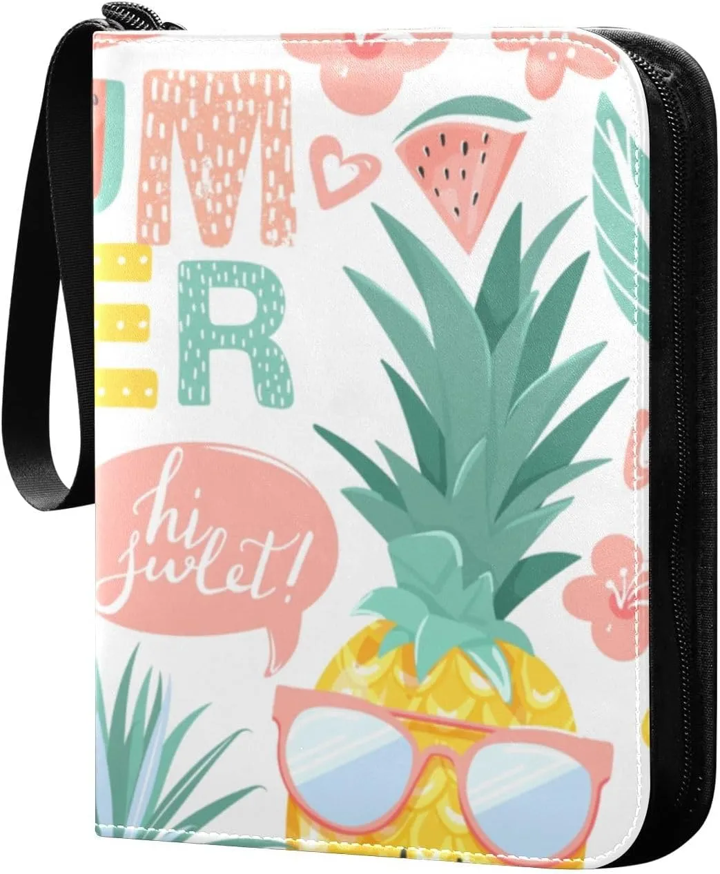 Creative Summer Collage Patterns Card Binder 4-Pocket, 400 Pockets Trading Cards Holder Games Card Albums Storage Organizer Case for Football, Baseball Cards