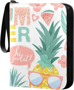 Creative Summer Collage Patterns Card Binder 4-Pocket, 400 Pockets Trading Cards Holder Games Card Albums Storage Organizer Case for Football, Baseball Cards