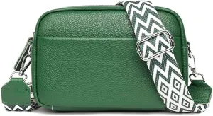 Crossbody Bag for Women Genuine Leather Wide Strap Shoulder Bag Purse Trendy Design Camera Crossbody Purse Top Zip