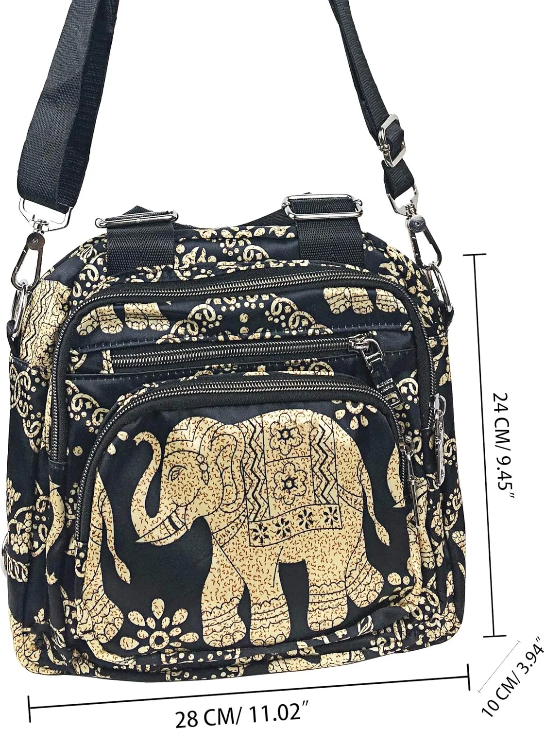 Crossbody Bag for Women Multi Pocket Shoulder Bag Boho Elephant Bag Casual Nylon Purse Handbag