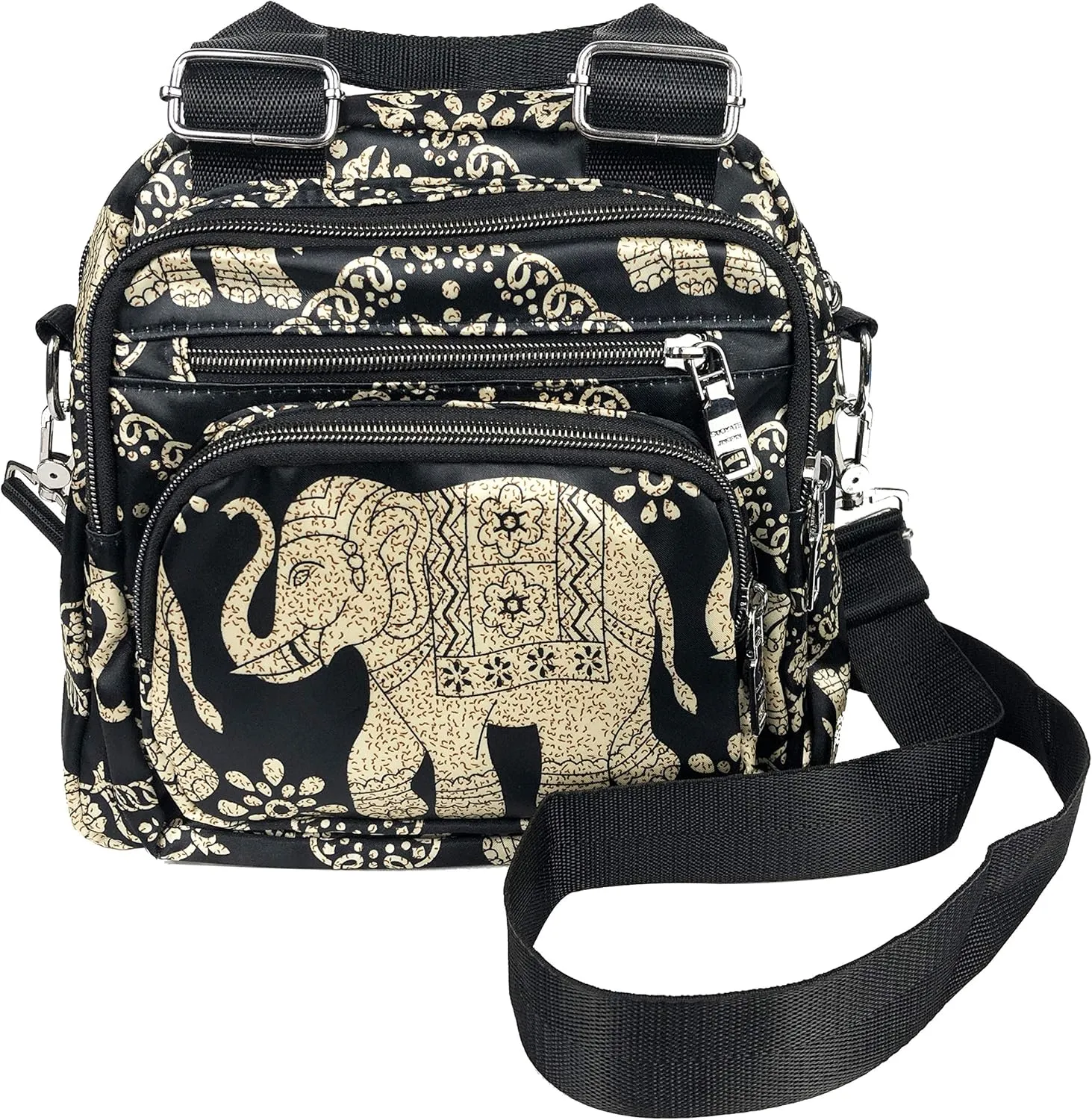 Crossbody Bag for Women Multi Pocket Shoulder Bag Boho Elephant Bag Casual Nylon Purse Handbag