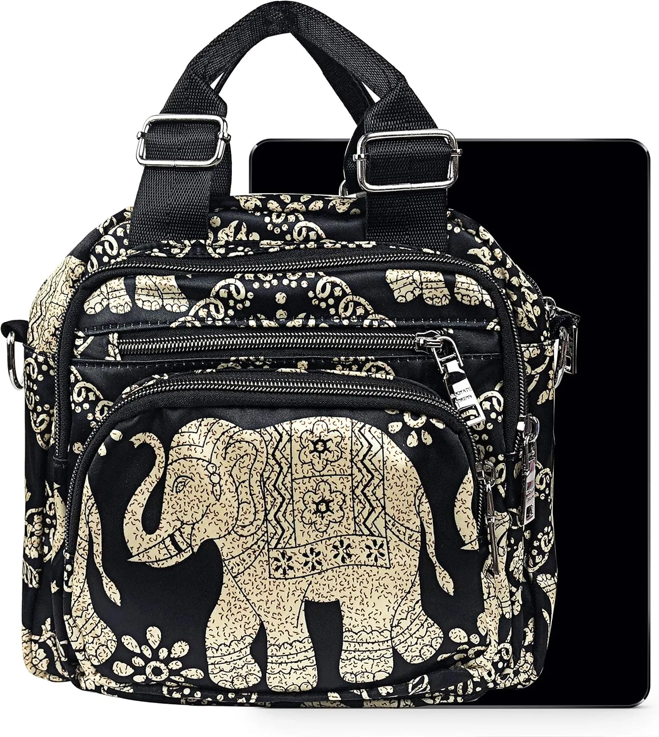 Crossbody Bag for Women Multi Pocket Shoulder Bag Boho Elephant Bag Casual Nylon Purse Handbag