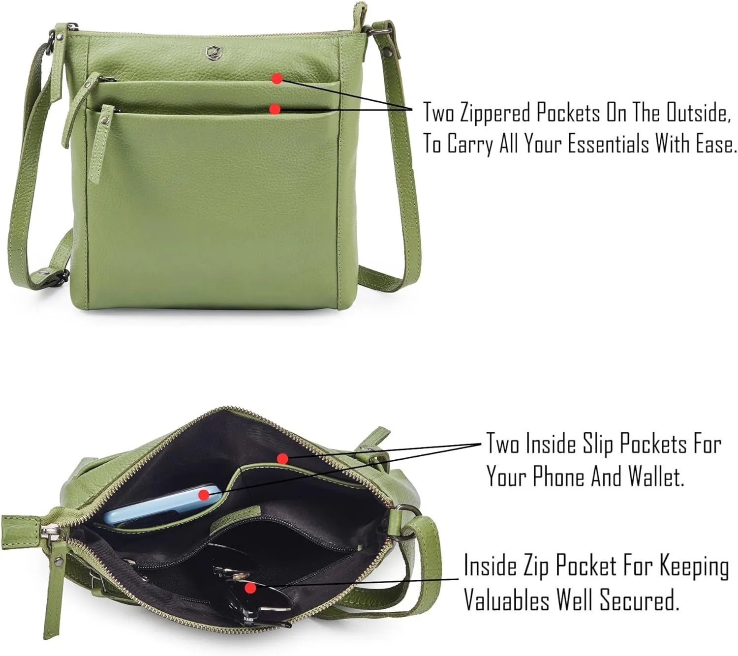 Crossbody Bag for Women Trendy Real Leather Purse Small Soft Pebbled Handbags Crossover Shoulder Pocketbook