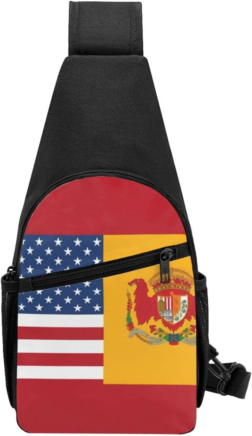Crossbody Sling Backpack Sling Bag for Men Women Cross Chest Bag Shoulder Bag American Spain Flag Travel Hiking Daypack
