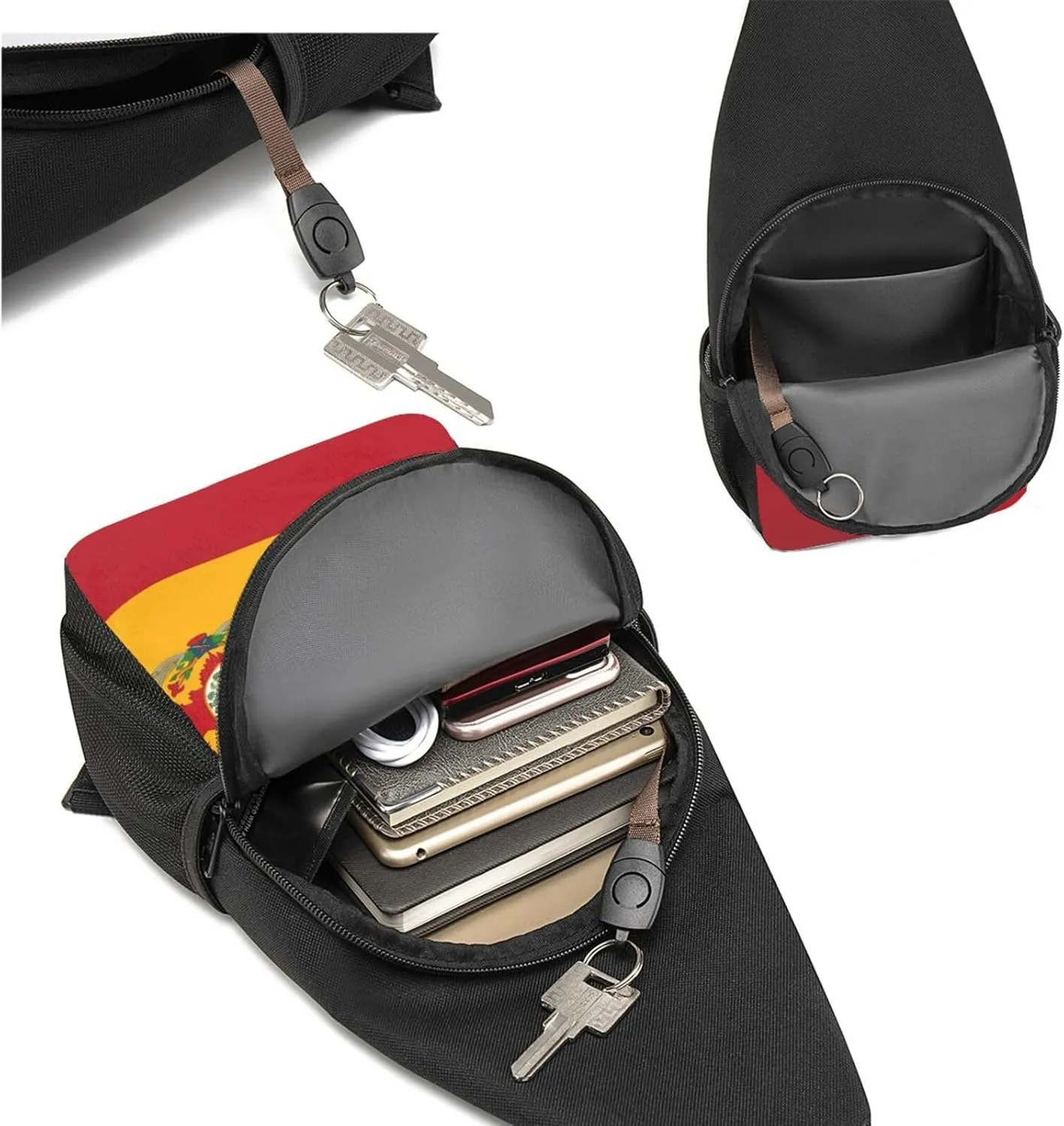 Crossbody Sling Backpack Sling Bag for Men Women Cross Chest Bag Shoulder Bag American Spain Flag Travel Hiking Daypack