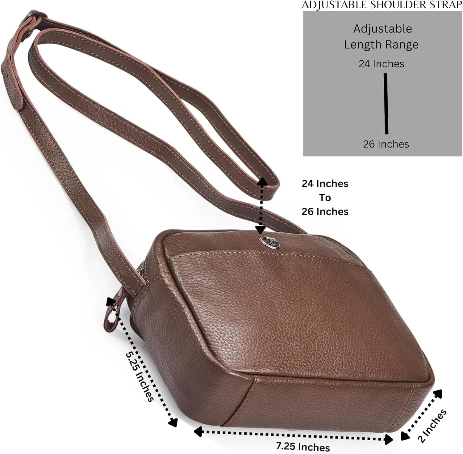Crossbody Sling Bag for Women Trendy Real Leather Purse Mini Soft Pebbled Crossover with Card Case