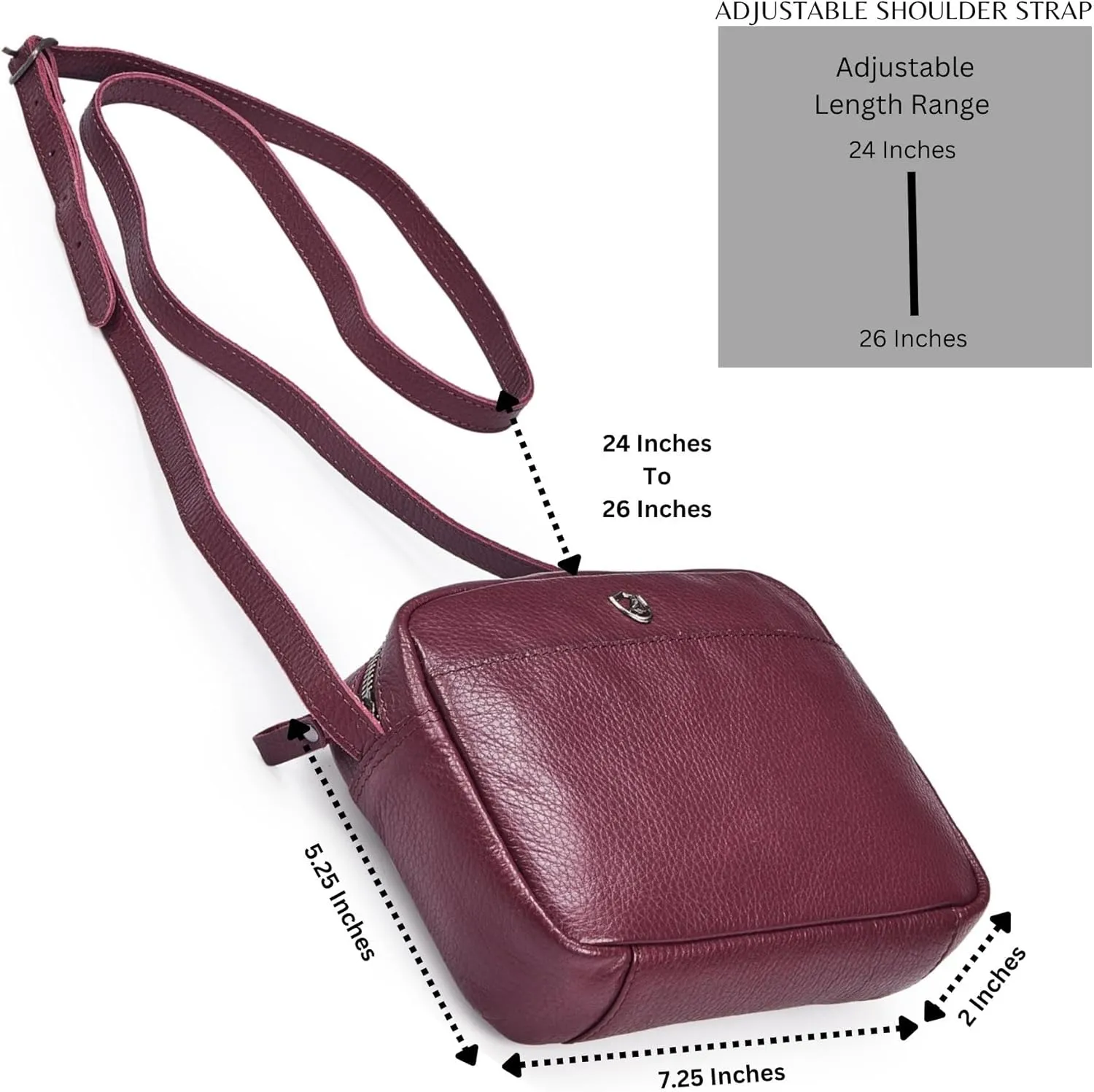 Crossbody Sling Bag for Women Trendy Real Leather Purse Mini Soft Pebbled Crossover with Card Case
