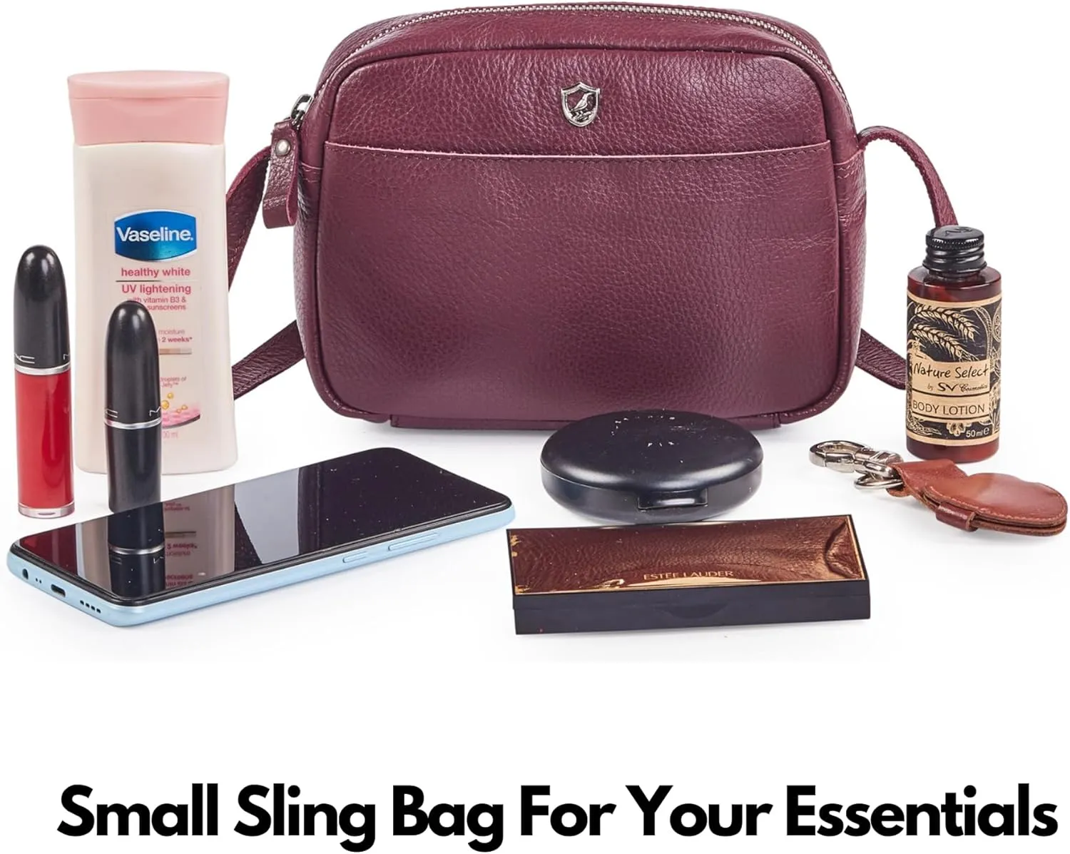 Crossbody Sling Bag for Women Trendy Real Leather Purse Mini Soft Pebbled Crossover with Card Case