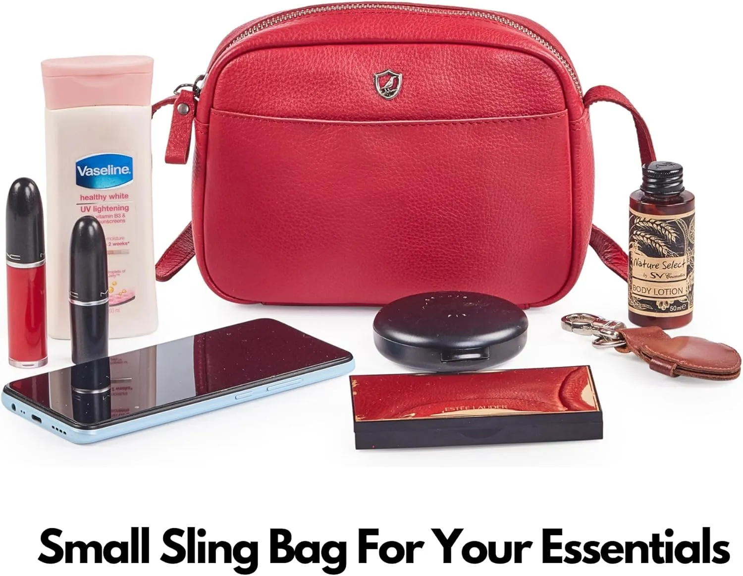 Crossbody Sling Bag for Women Trendy Real Leather Purse Mini Soft Pebbled Crossover with Card Case