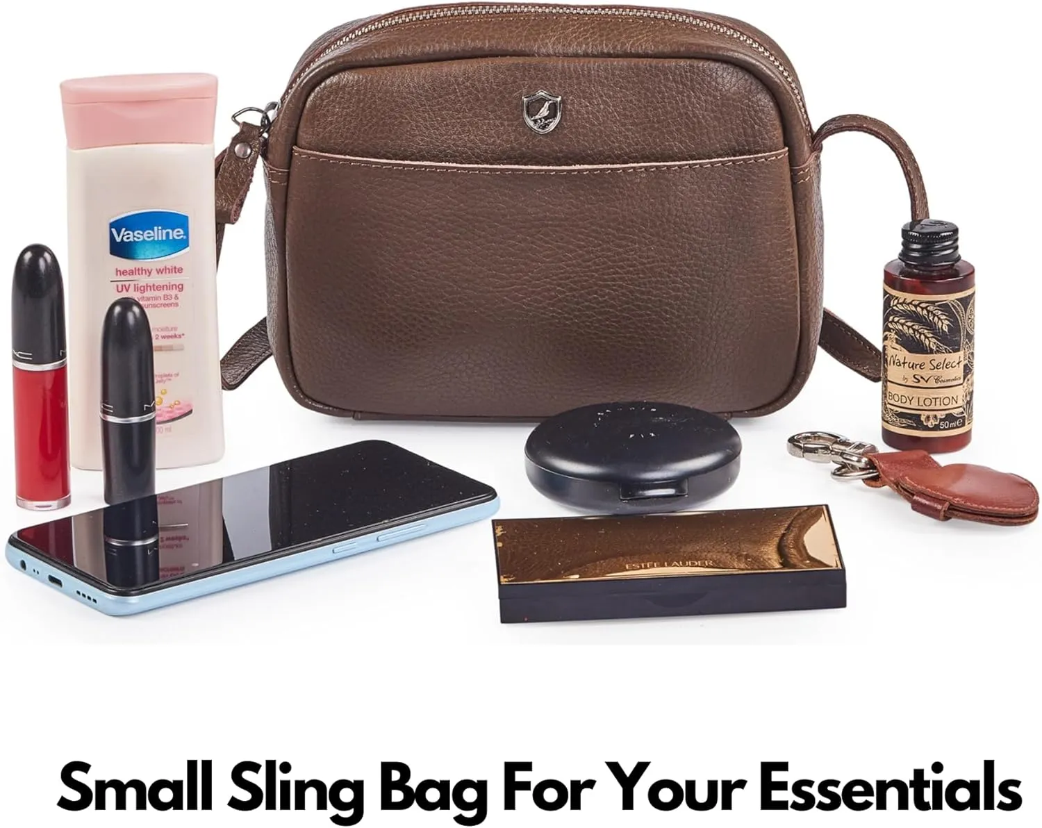 Crossbody Sling Bag for Women Trendy Real Leather Purse Mini Soft Pebbled Crossover with Card Case