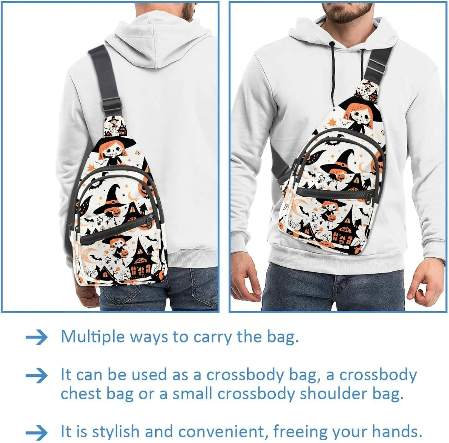 Crossbody Small Sling Bag Backpack for Women Men, Cute vector set with Halloween illustrations 1_5 Chest Daypack Crossbody Travel Sports Hiking