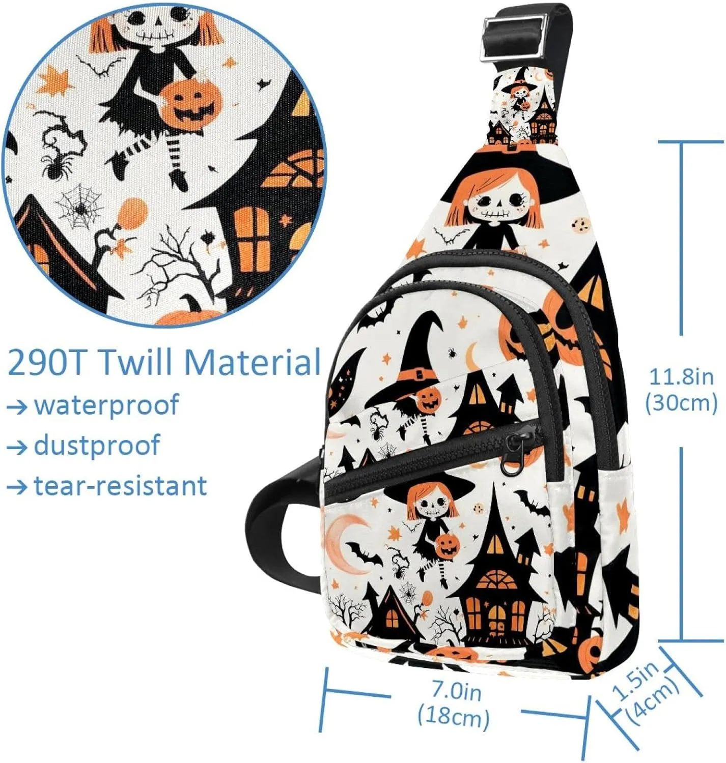 Crossbody Small Sling Bag Backpack for Women Men, Cute vector set with Halloween illustrations 1_5 Chest Daypack Crossbody Travel Sports Hiking