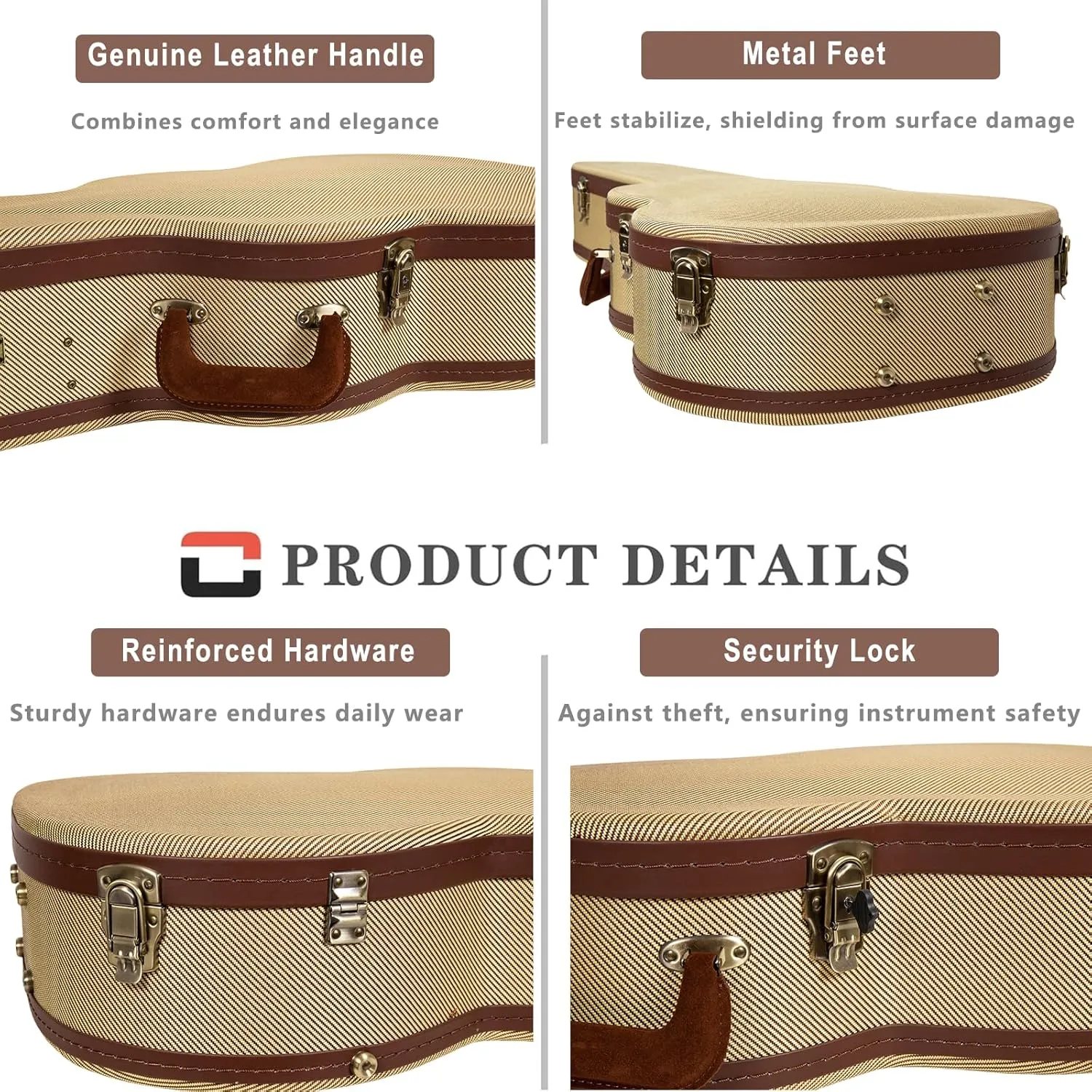 Crossrock Master Series Les Paul Electric Guitar Case | Classic Fabric Tweed Exterior, Re-Engineered Wooden Shell, Leather Handle & Deep Red Velvet Interior