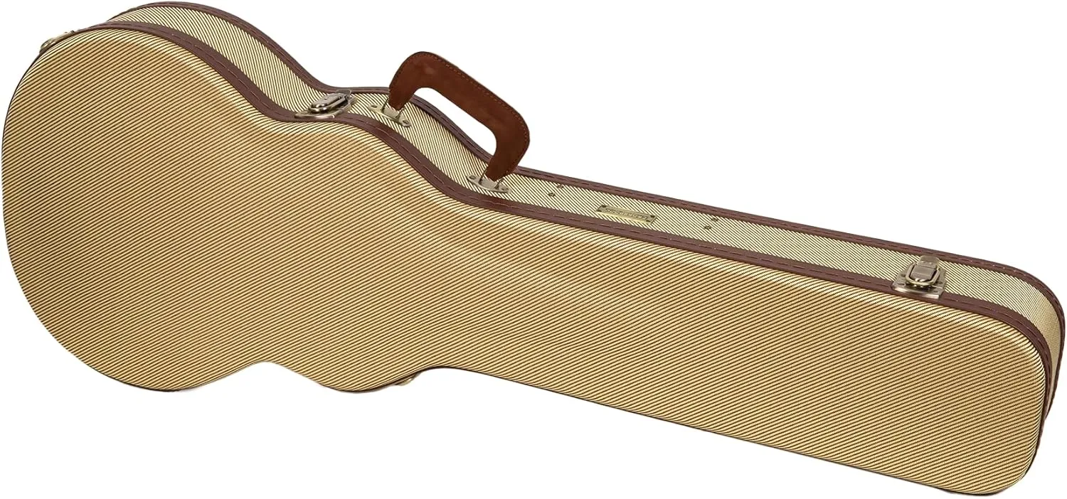 Crossrock Master Series Les Paul Electric Guitar Case | Classic Fabric Tweed Exterior, Re-Engineered Wooden Shell, Leather Handle & Deep Red Velvet Interior