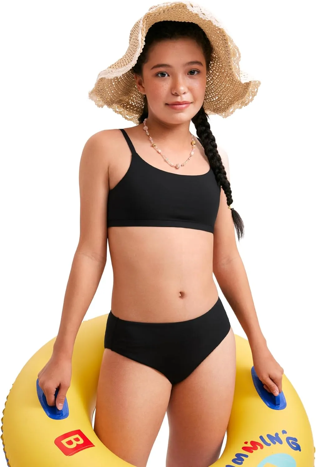 CRZ YOGA Girls Swimsuit 2 Piece Bikini Set - Scoop Neck Adjustable Straps Padded Tops and Bottoms Beach Sports Bathing Suit