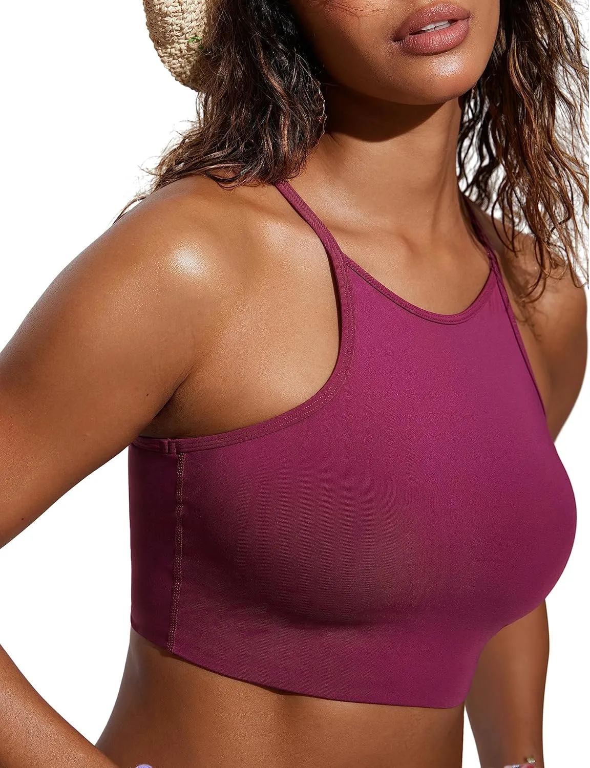 CRZ YOGA Women's Bikini Tops High Neck Swimsuit Racerback Padded Bathing Suit Sexy Swimwear