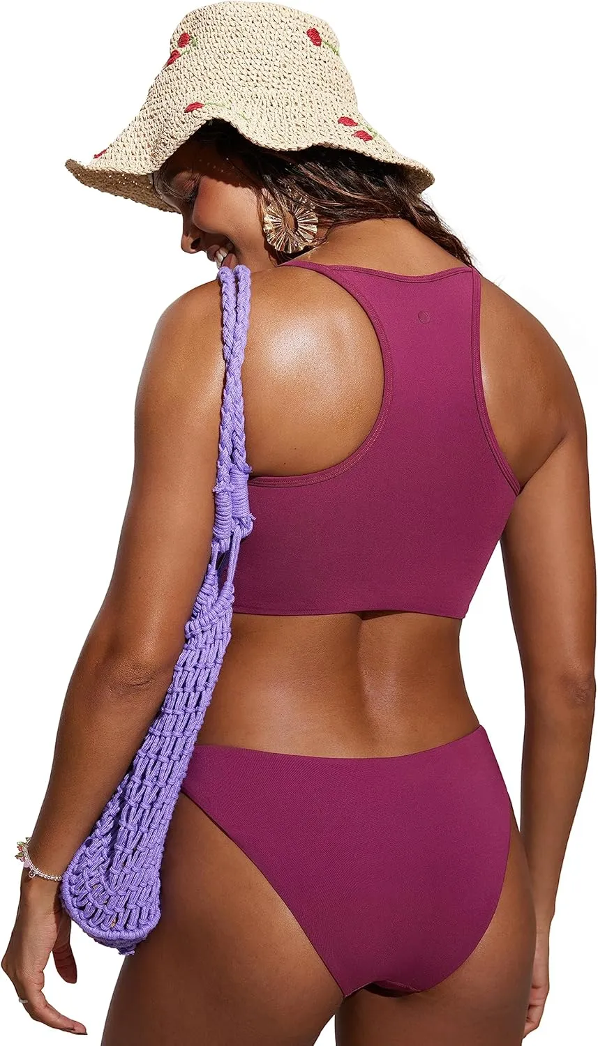 CRZ YOGA Women's Bikini Tops High Neck Swimsuit Racerback Padded Bathing Suit Sexy Swimwear