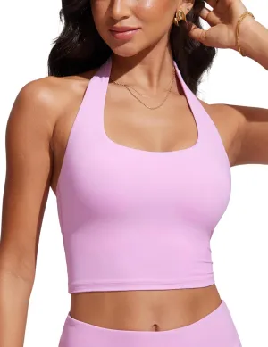 CRZ YOGA Womens Halter Bikini Tops Full Coverage Swim Bathing Suit Scoop Neck Backless Swimsuit Padded