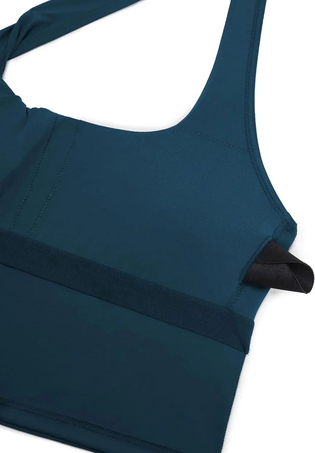 CRZ YOGA Womens Halter Bikini Tops Full Coverage Swim Bathing Suit Scoop Neck Backless Swimsuit Padded
