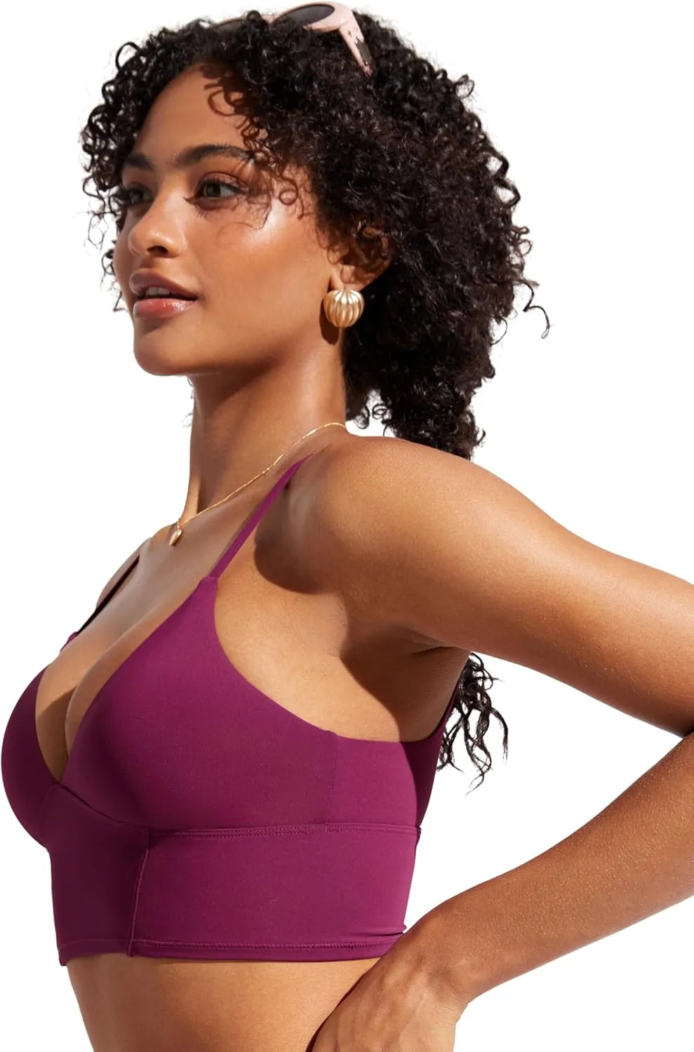 CRZ YOGA Womens V Neck Bikini Tops Adjustable Spaghetti Straps Bathing Suit Sexy Swimsuit Padded