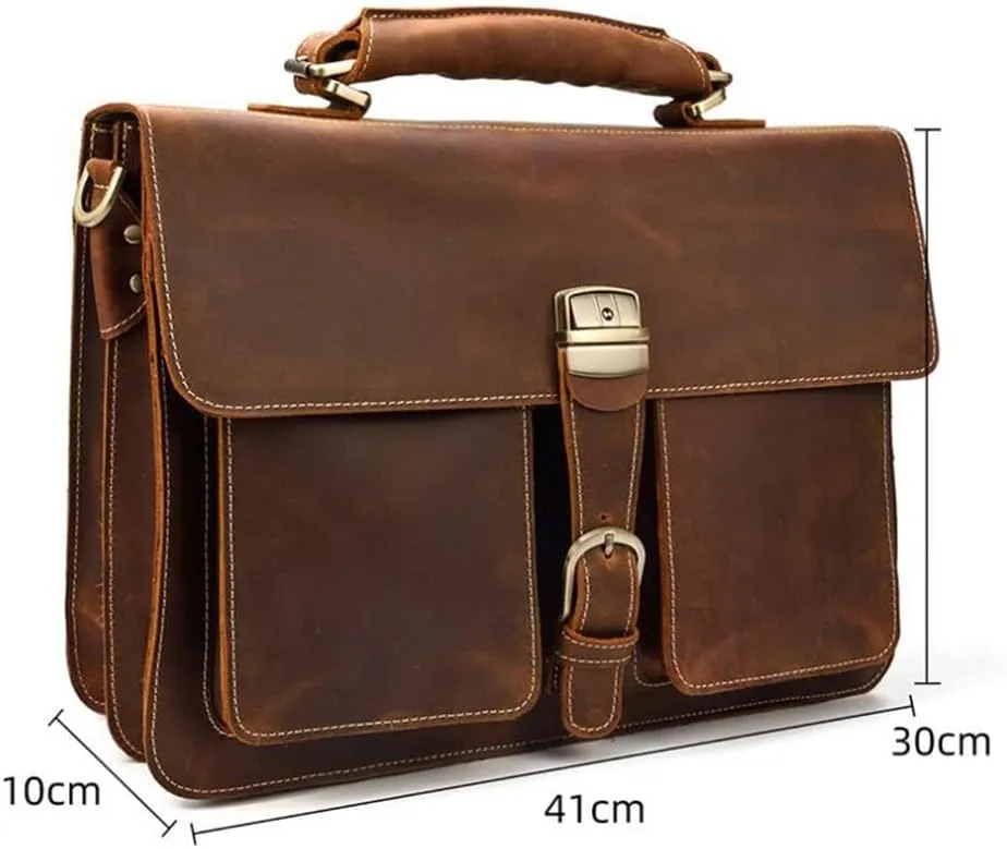 CSCDD Men's Leather Briefcase Europe And The United States Retro Handbag Compartment Shoulder Bag