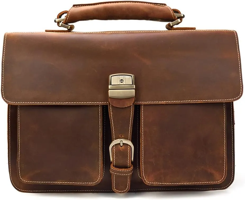 CSCDD Men's Leather Briefcase Europe And The United States Retro Handbag Compartment Shoulder Bag