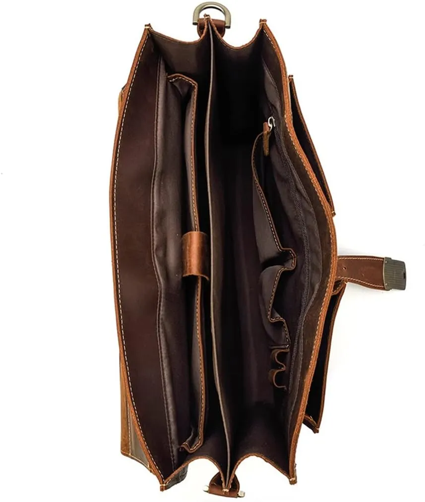 CSCDD Men's Leather Briefcase Europe And The United States Retro Handbag Compartment Shoulder Bag