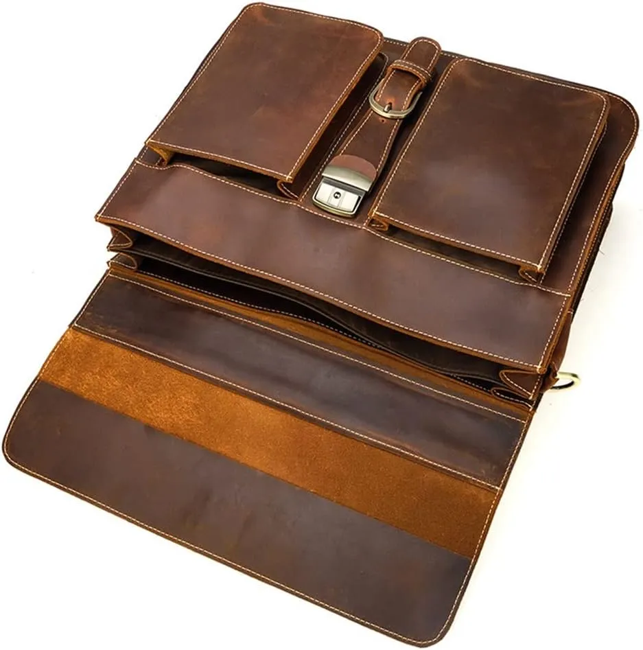 CSCDD Men's Leather Briefcase Europe And The United States Retro Handbag Compartment Shoulder Bag