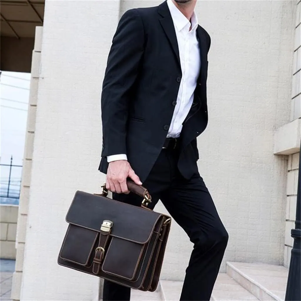 CSCDD Men's Leather Briefcase Europe And The United States Retro Handbag Compartment Shoulder Bag