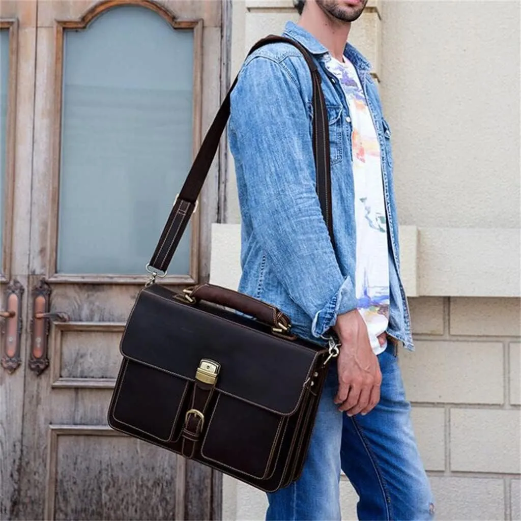 CSCDD Men's Leather Briefcase Europe And The United States Retro Handbag Compartment Shoulder Bag