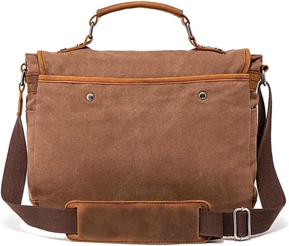 CSCDD Vintage Canvas Bag Cowhide Briefcase European And American Shoulder Cross Body Handbag