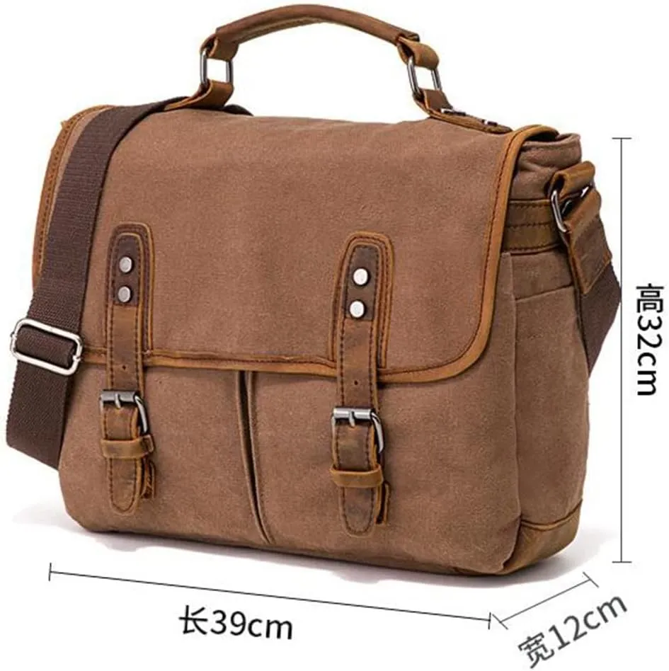 CSCDD Vintage Canvas Bag Cowhide Briefcase European And American Shoulder Cross Body Handbag