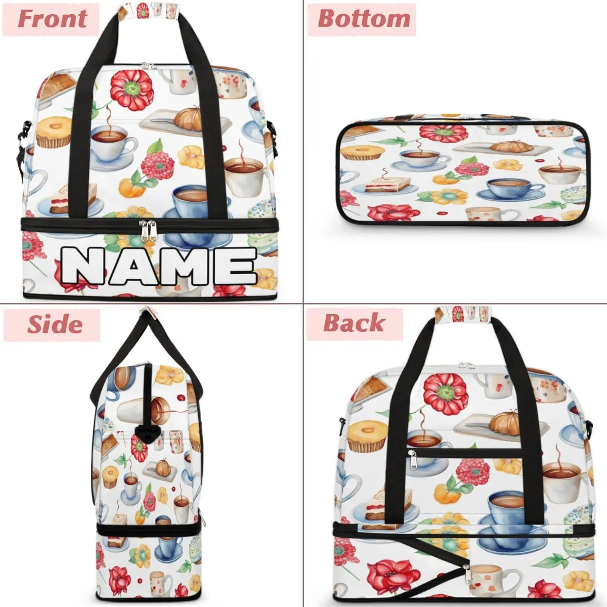 Cupcake Party Printed Custom Foldable Duffle Bag with Shoes Compartment Personalized Large Capacity Waterproof Travel Weekender Bag Overnight Bag for Sports Gym