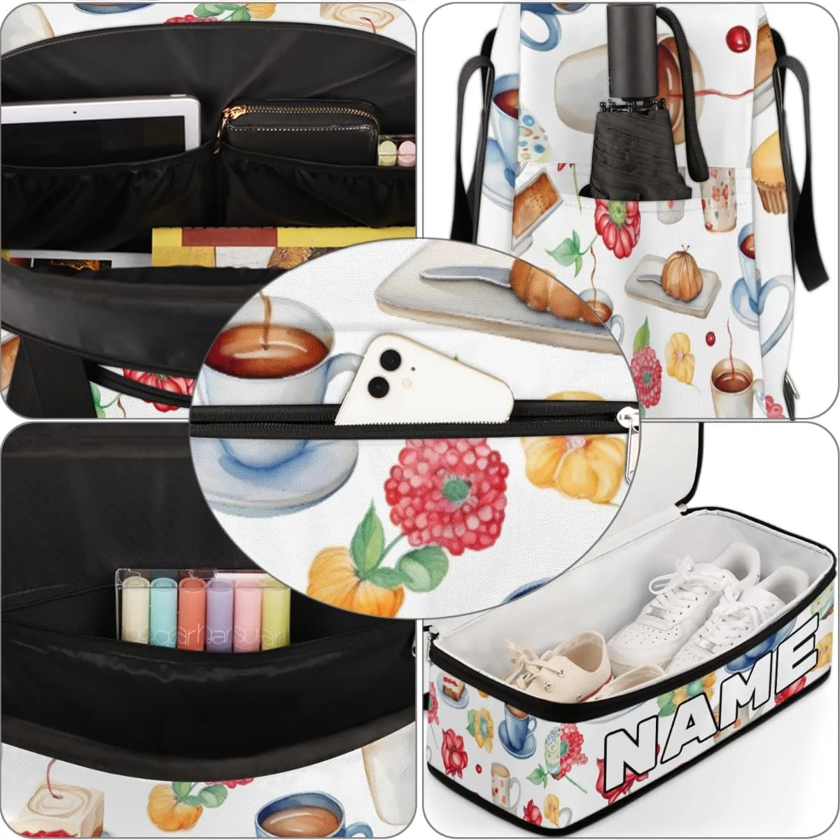 Cupcake Party Printed Custom Foldable Duffle Bag with Shoes Compartment Personalized Large Capacity Waterproof Travel Weekender Bag Overnight Bag for Sports Gym