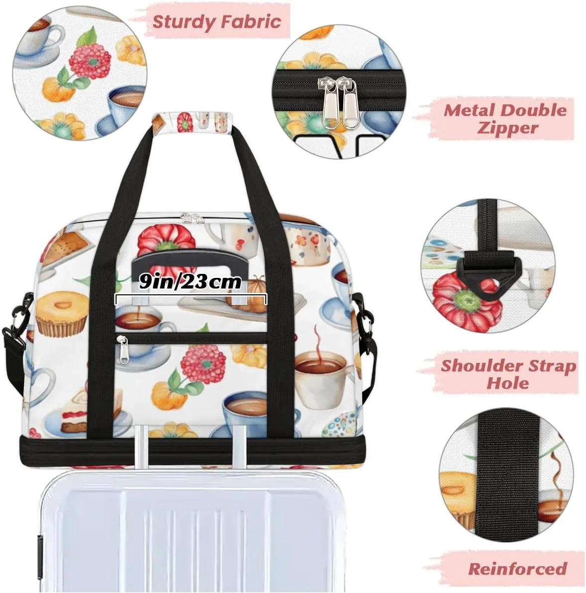 Cupcake Party Printed Custom Foldable Duffle Bag with Shoes Compartment Personalized Large Capacity Waterproof Travel Weekender Bag Overnight Bag for Sports Gym