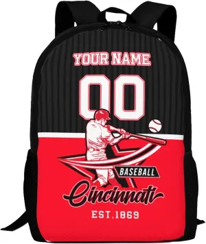 Custom Cincinnati Backpack Gift for Men Women Boys Girls, Personalized Name Number Shoulder Bag for School Travel Daypack