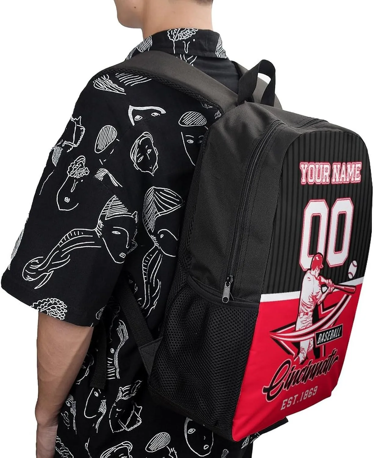 Custom Cincinnati Backpack Gift for Men Women Boys Girls, Personalized Name Number Shoulder Bag for School Travel Daypack