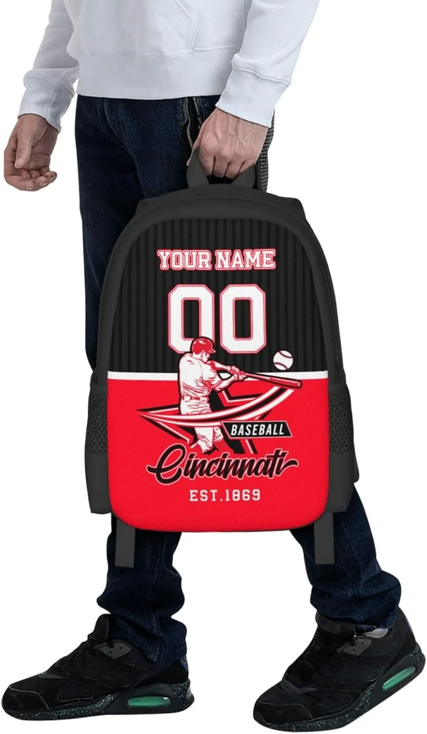 Custom Cincinnati Backpack Gift for Men Women Boys Girls, Personalized Name Number Shoulder Bag for School Travel Daypack