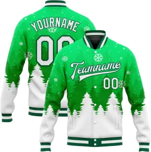 Custom Name Team Name Number Green Cream Fashion Jacket, Personalized Team Name Number Letterman Jacket Baseball Jacket
