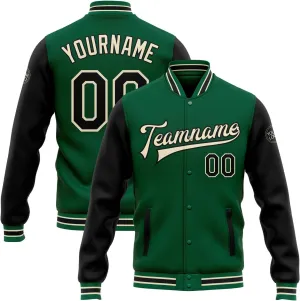 Custom Name Team Name Number Green Cream Fashion Jacket, Personalized Team Name Number Letterman Jacket Baseball Jacket