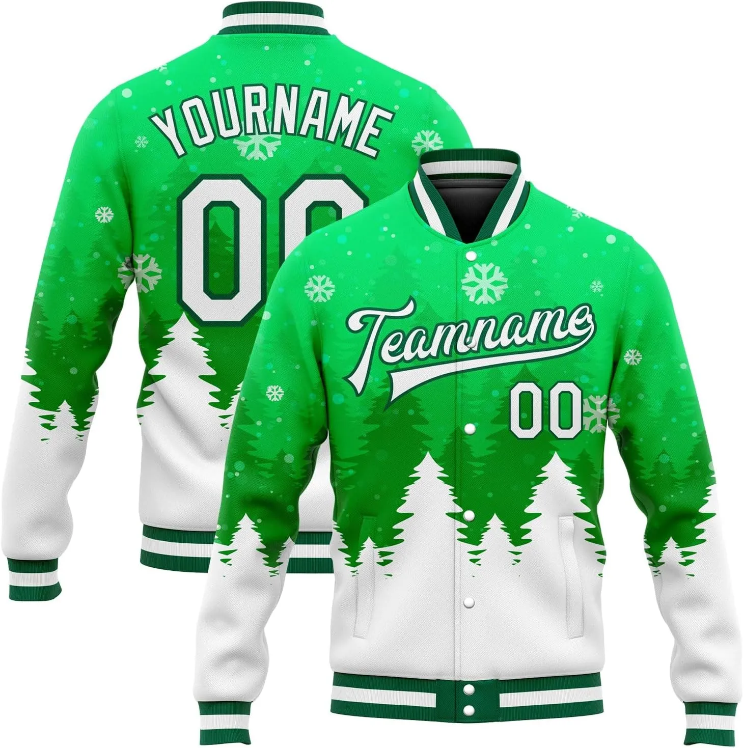 Custom Name Team Name Number Green Cream Fashion Jacket, Personalized Team Name Number Letterman Jacket Baseball Jacket